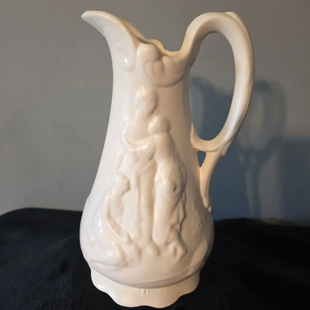Naomi And Her Daughters-in-Law Vintage Porcelain Glazed White Pitcher Vase